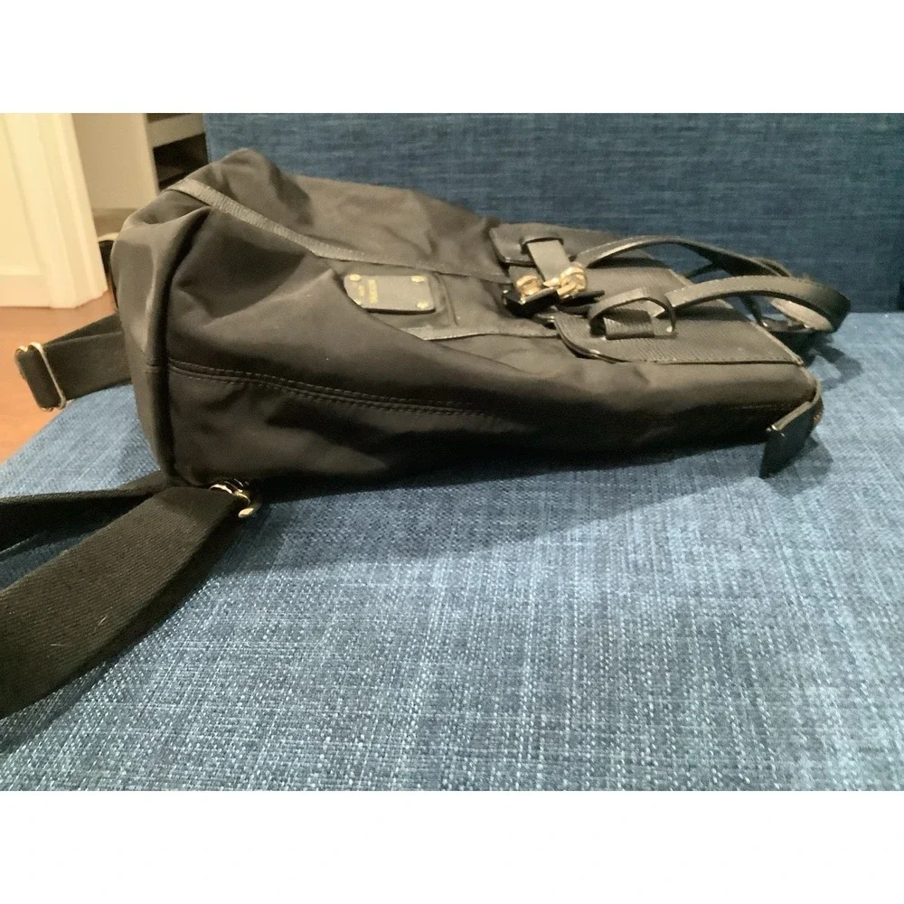 Henri Bendel Small Jetsetter Backpack Black Canvas Gold Hardware